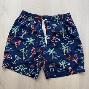 Chubbies Swim Trunks Mens Large Navy  The Neon Lights 7" Inseam Lined Tropical